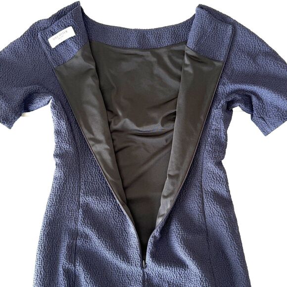 MM.LaFleur Women The Susanna Sheath Dress in Italian Pebble Jacquard Navy - Picture 13 of 13